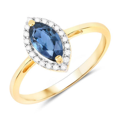 1.17 Carat Blue Sapphire and Diamond Halo Ring in 14K Yellow Gold