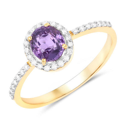 1.16 Carat Purple Pink Sapphire & Diamond 14K Gold Engagement Ring