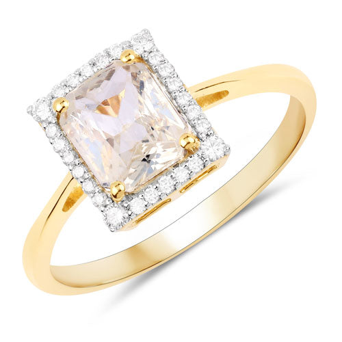 Anillo de Compromiso de Zafiro Blanco y Diamante de 1.63 Quilates en Oro Amarillo de 14K