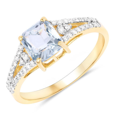 Bague de fiançailles en saphir bleu-vert de 1,62 carat et diamant en or 14K
