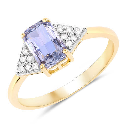 1.47 Carat Blue Sapphire & Diamond 14K Yellow Gold Engagement Ring
