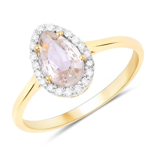 1.27 Carat Genuine White Sapphire and Diamond Halo Ring in 14K Yellow Gold