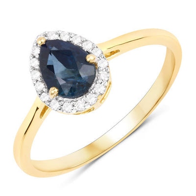 1.22 Carat Blue Sapphire and Diamond 14K Yellow Gold Engagement Ring