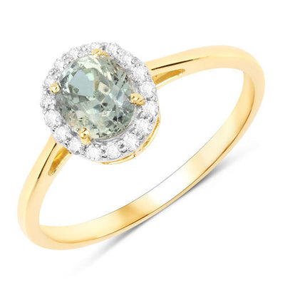 1.29 Carat Green Sapphire & Diamond 14K Yellow Gold Engagement Ring