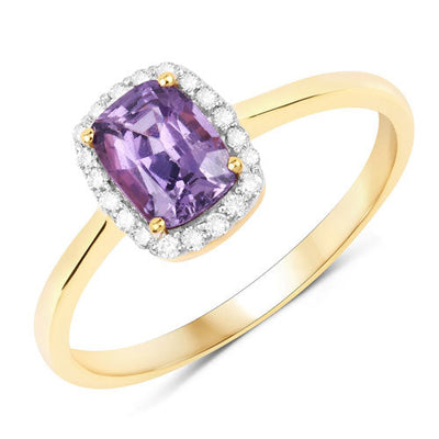 1.16 Carat Genuine Purple Pink Sapphire & Diamond 14K Gold Ring