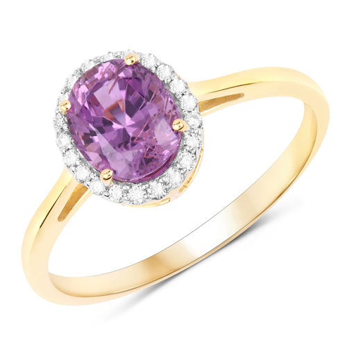 Bague de fiançailles en saphir rose et diamant de 1,63 carat en or jaune 14K