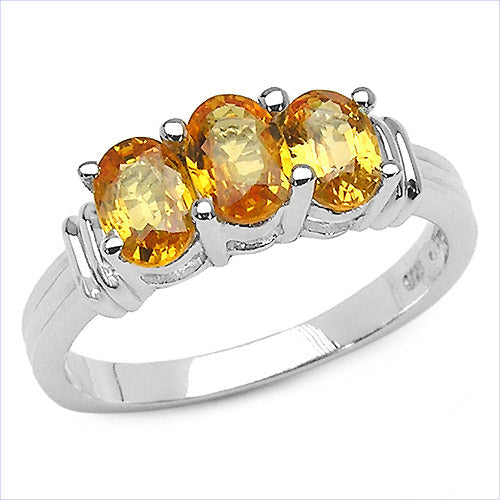 Bague en argent sterling avec saphir jaune véritable de 1,44 carat