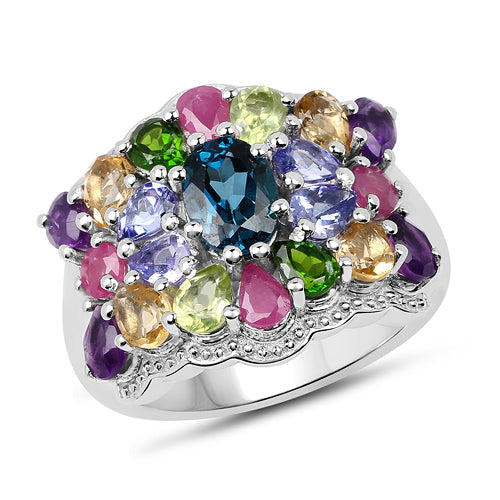 Bague de fiançailles en argent sterling .925 de 4,02 carats avec pierres multiples