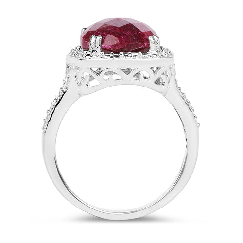 Anillo de cóctel de rubí teñido de 7.60 quilates y plata esterlina .925