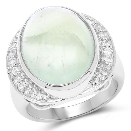 11.50 Carat Genuine Prehnite & White Topaz Sterling Silver Ring