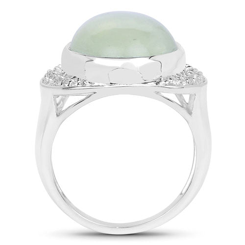 11.50 Carat Genuine Prehnite & White Topaz Sterling Silver Ring