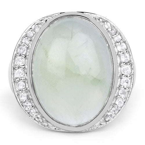 11.50 Carat Genuine Prehnite & White Topaz Sterling Silver Ring