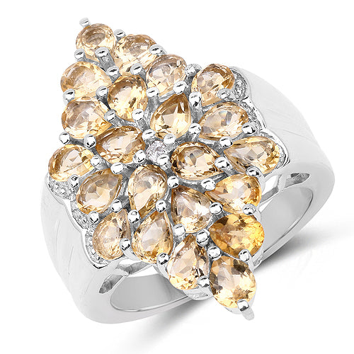 Bague en argent sterling avec citrine et topaze blanche de 3,54 carats