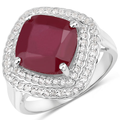 Bague en argent sterling avec rubis rempli de verre de 5,86 carats et topaze blanche