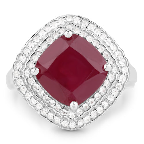 Bague en argent sterling avec rubis rempli de verre de 5,86 carats et topaze blanche