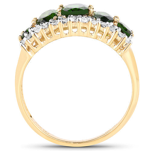 Bague en Chrome Diopside et Topaze Blanche Plaquée Or Jaune 18K de 2,70 Carats