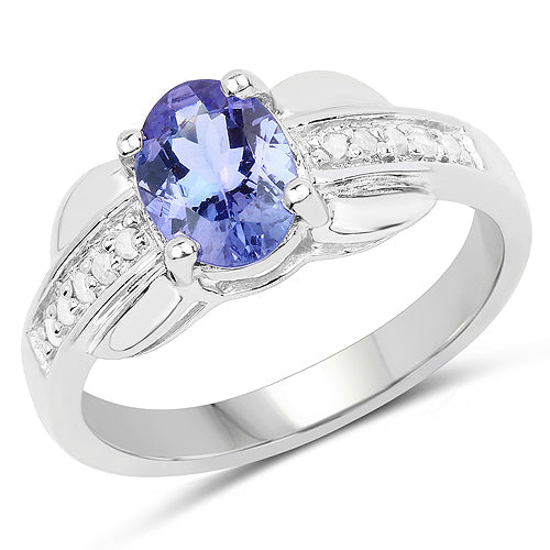 Anillo de plata esterlina con tanzanita genuina de 1.27 quilates y diamantes