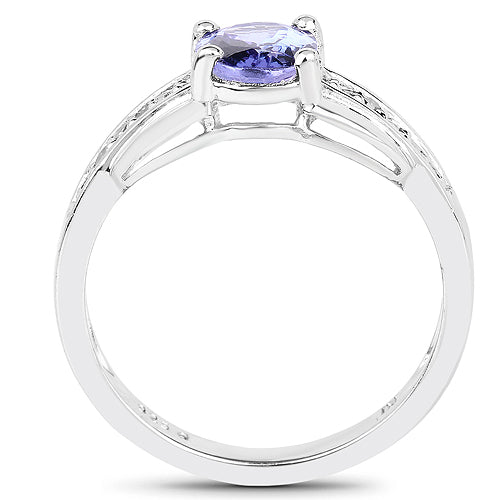 Anillo de plata esterlina con tanzanita genuina de 1.27 quilates y diamantes