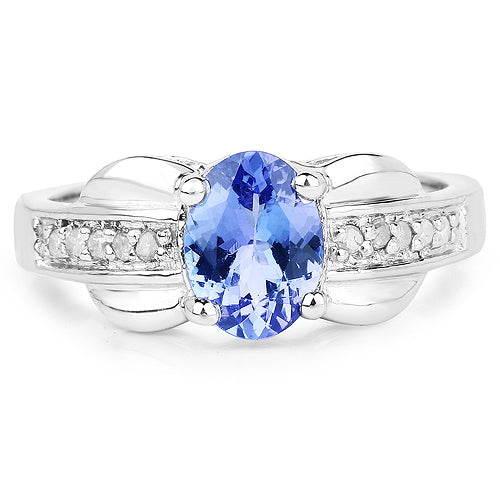 Anillo de plata esterlina con tanzanita genuina de 1.27 quilates y diamantes
