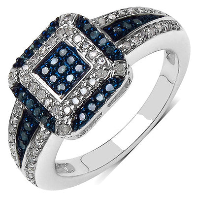 Bague en argent sterling avec diamants bleus et blancs de 0,50 carat