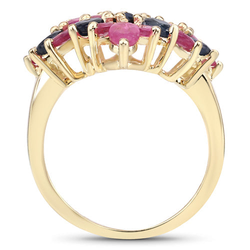 6.97 Carat Genuine Emerald, Blue Sapphire and Ruby Sterling Silver Ring