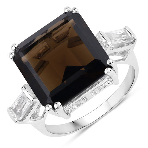 8.80 Carat Smoky Quartz & White Topaz Sterling Silver Ring
