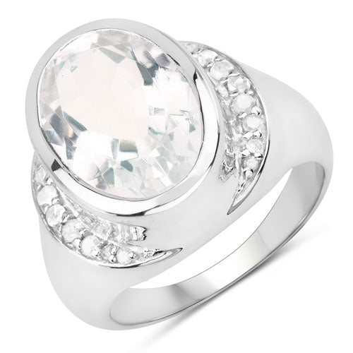 5.38 Carat Crystal Quartz & Diamond Sterling Silver Engagement Ring