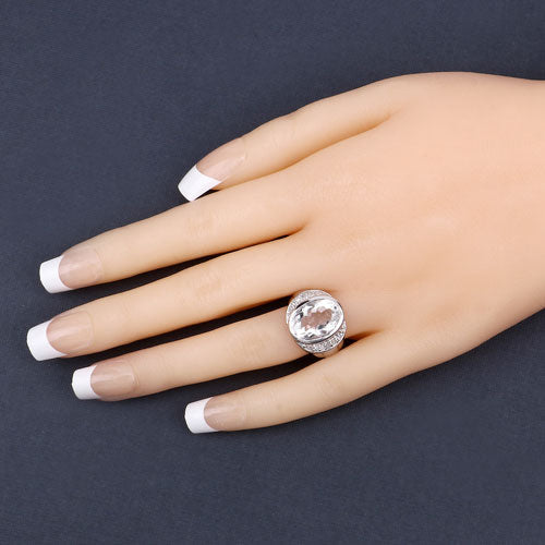5.38 Carat Crystal Quartz & Diamond Sterling Silver Engagement Ring