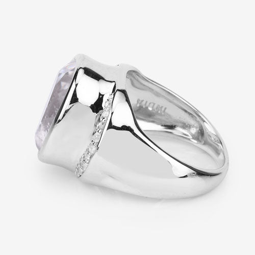 5.38 Carat Crystal Quartz & Diamond Sterling Silver Engagement Ring