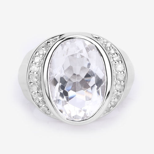 5.38 Carat Crystal Quartz & Diamond Sterling Silver Engagement Ring