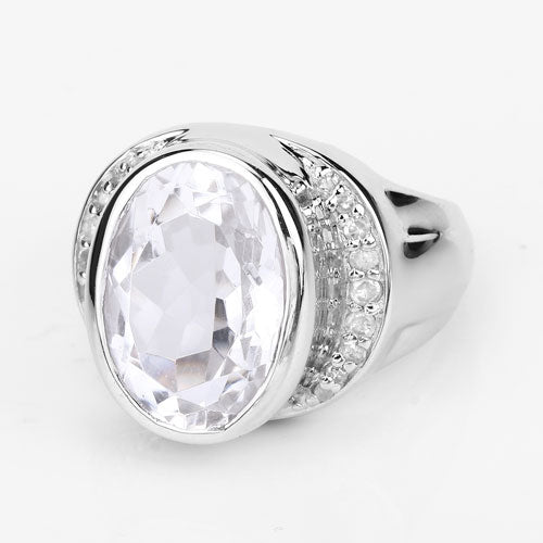 5.38 Carat Crystal Quartz & Diamond Sterling Silver Engagement Ring