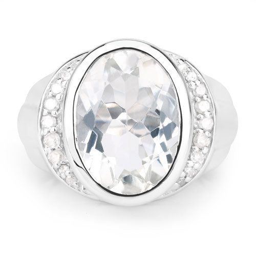 5.38 Carat Crystal Quartz & Diamond Sterling Silver Engagement Ring