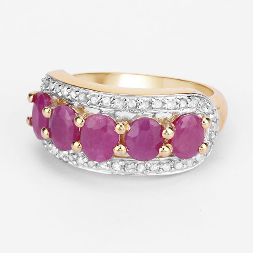 1.74 Carat Genuine Ruby and White Diamond Ring in Sterling Silver