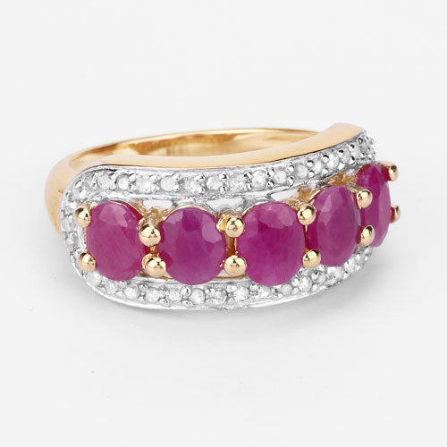 1.74 Carat Genuine Ruby and White Diamond Ring in Sterling Silver