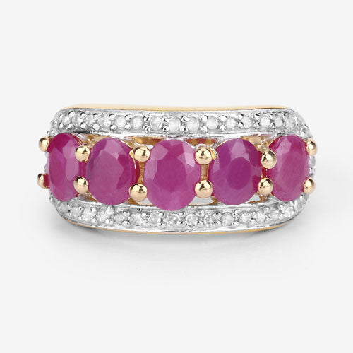 1.74 Carat Genuine Ruby and White Diamond Ring in Sterling Silver