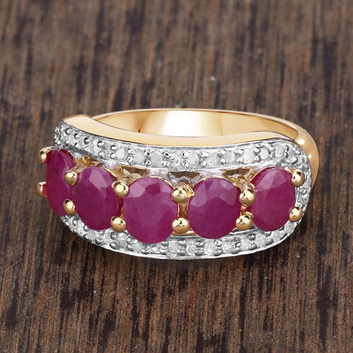 1.74 Carat Genuine Ruby and White Diamond Ring in Sterling Silver