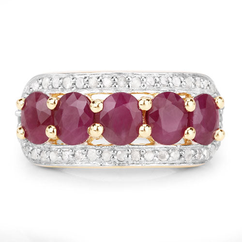 1.74 Carat Genuine Ruby and White Diamond Ring in Sterling Silver