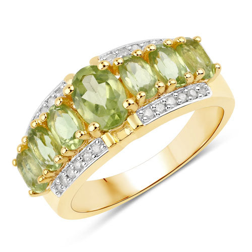 2.34 Carat Genuine Peridot and Diamond Sterling Silver Ring