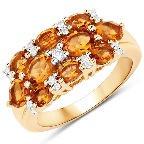 Bague en Citrine et Topaze Blanche Plaquée Or Jaune 14K