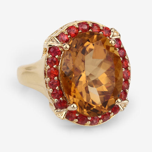 9.38 Carat Genuine Citrine & Orange Sapphire Sterling Silver Ring