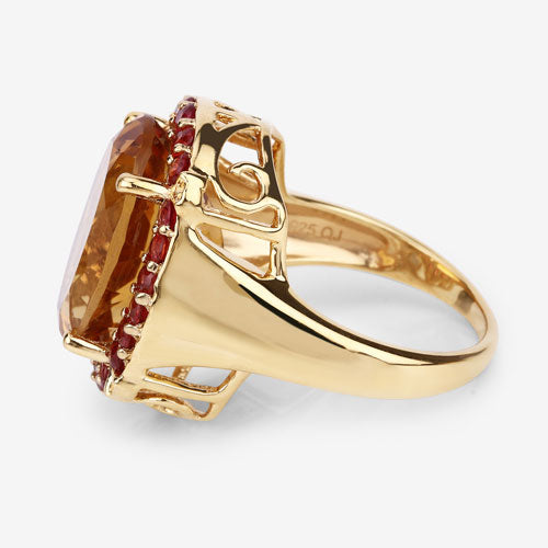 9.38 Carat Genuine Citrine & Orange Sapphire Sterling Silver Ring
