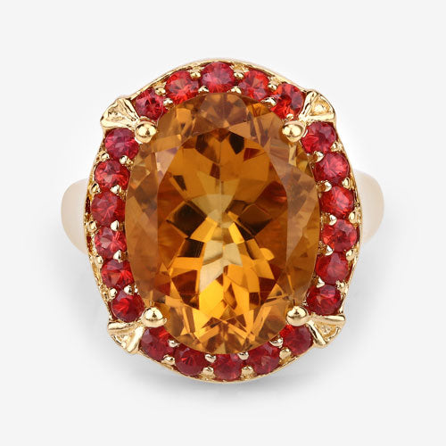 9.38 Carat Genuine Citrine & Orange Sapphire Sterling Silver Ring