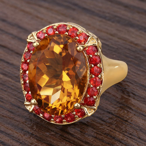 9.38 Carat Genuine Citrine & Orange Sapphire Sterling Silver Ring