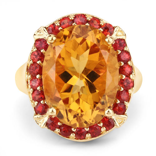 9.38 Carat Genuine Citrine & Orange Sapphire Sterling Silver Ring