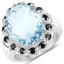 Bague en argent sterling avec topaze bleue et spinelle noir de 12,49 carats