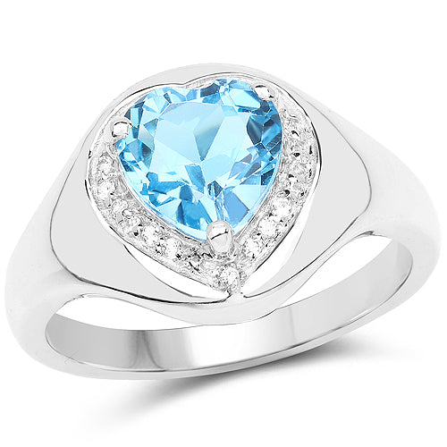 Bague en argent sterling avec topaze bleue suisse et topaze blanche de 2,23 carats