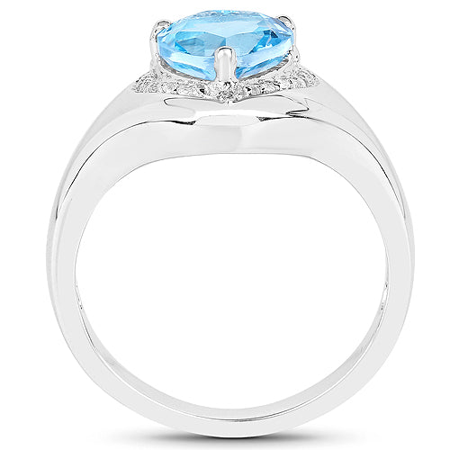 Bague en argent sterling avec topaze bleue suisse et topaze blanche de 2,23 carats