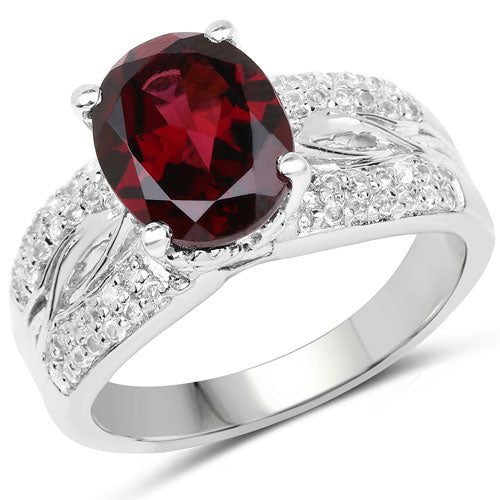 3.23 Carat Rhodolite and White Topaz Sterling Silver Engagement Ring