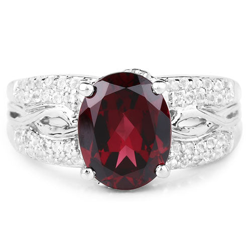 3.23 Carat Rhodolite and White Topaz Sterling Silver Engagement Ring