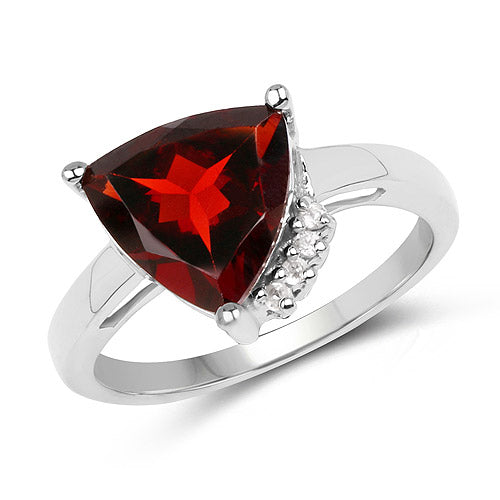 Anillo de Plata de Ley con Granate y Topacio Blanco de 3.56 Quilates